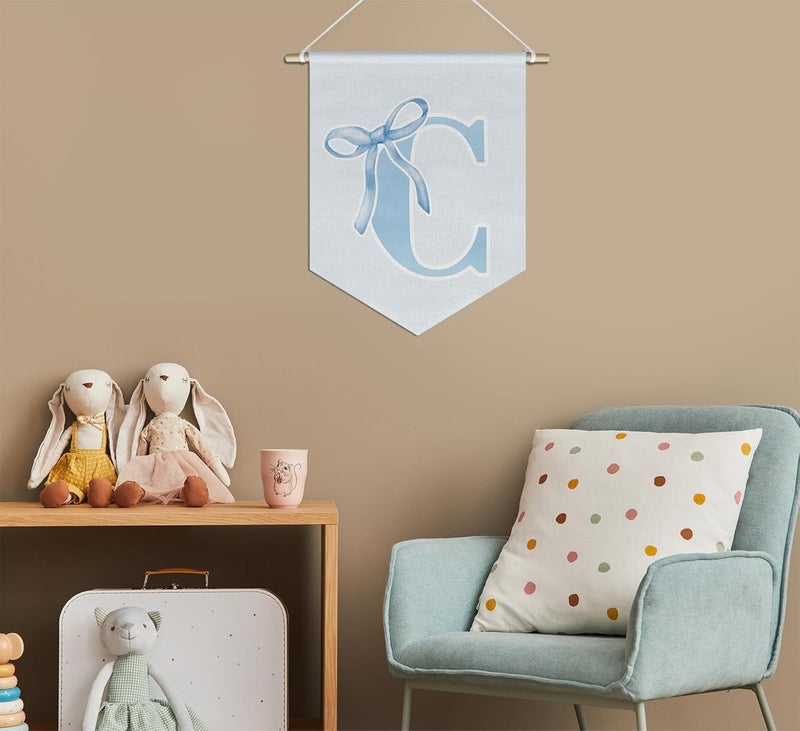 foedor initial Personalized Preppy Canvas Hanging Pennant Flag Banner, Coquette Bow Teen Girl Gifts,Trendy Cute Monogrammed Gifts Wall Decor for Women Teen Girl Nursery bedroom(blue C) - Image 4